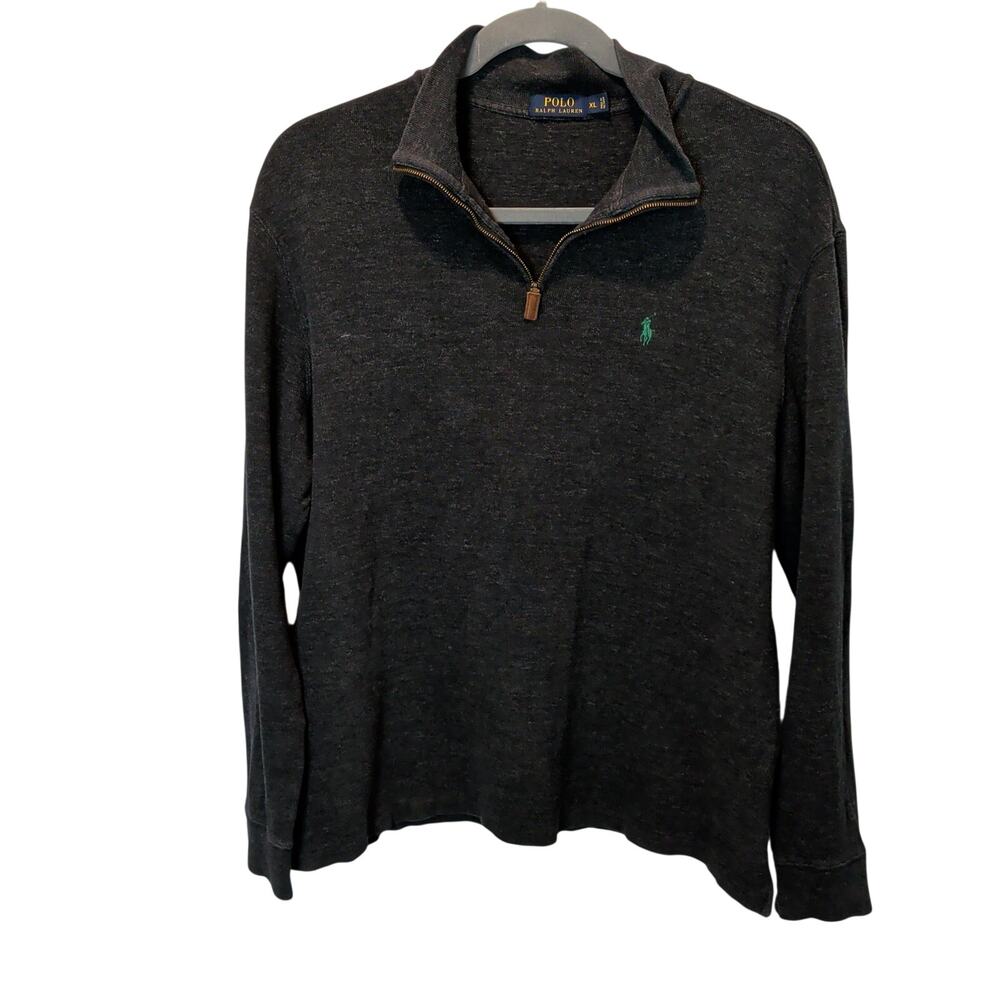 Ralph Lauren Men's Sz XL Grey Quarter Zip Cotton Sweater Pullover Logo